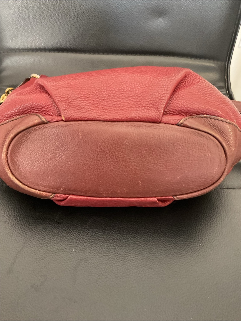 MCM Burgundy Red Pebbled Leather Crossbody with Gold Hardware - Picture 3 of 9